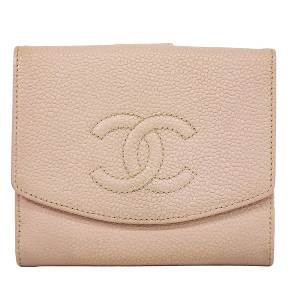 CHANEL CC Leather Compact Wallet Pink